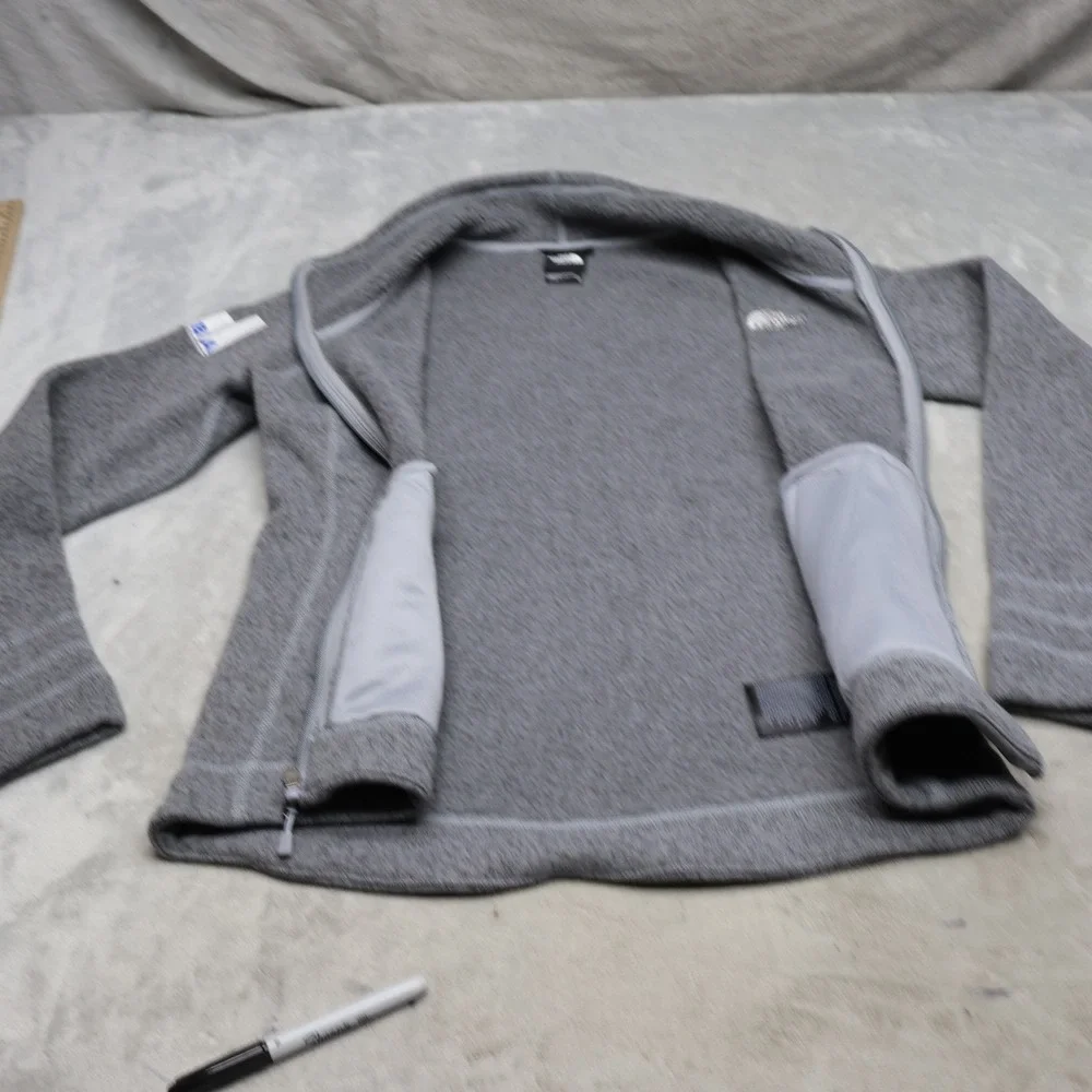North Face Sweater Jacket Womens Medium Grey Knit Fleece Full Zip Heavy LOGO